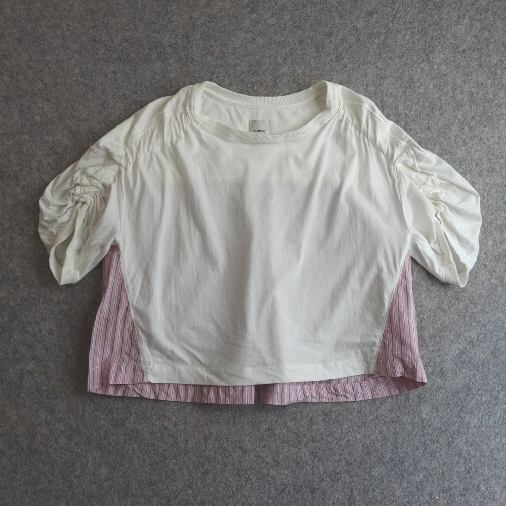 Maeve White Layered Top with Pink Stripe Back